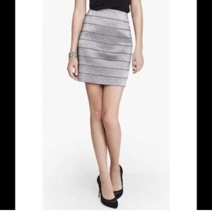 Express Silver Elastic Stripe Bandage Mini Skirt Sz Small